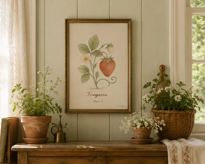 Fragaria botanical print, Plate I, strawberry study