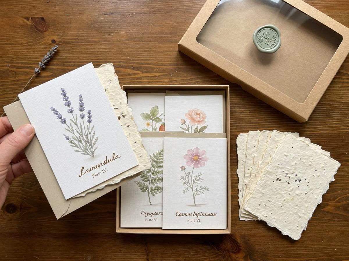 Botanical Greeting Card Set of 6 — Heirloom Vintage Flower Stationery